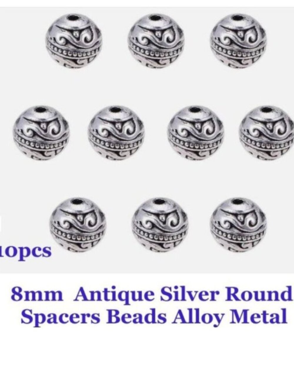 8mm Round Spacers Beads Alloy Metal  10 Beads